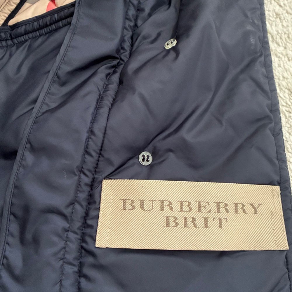 Burberry lDark Blue Quilted Pea Coat Car jacket with Black Shearling Collar L - Picture 12 of 12